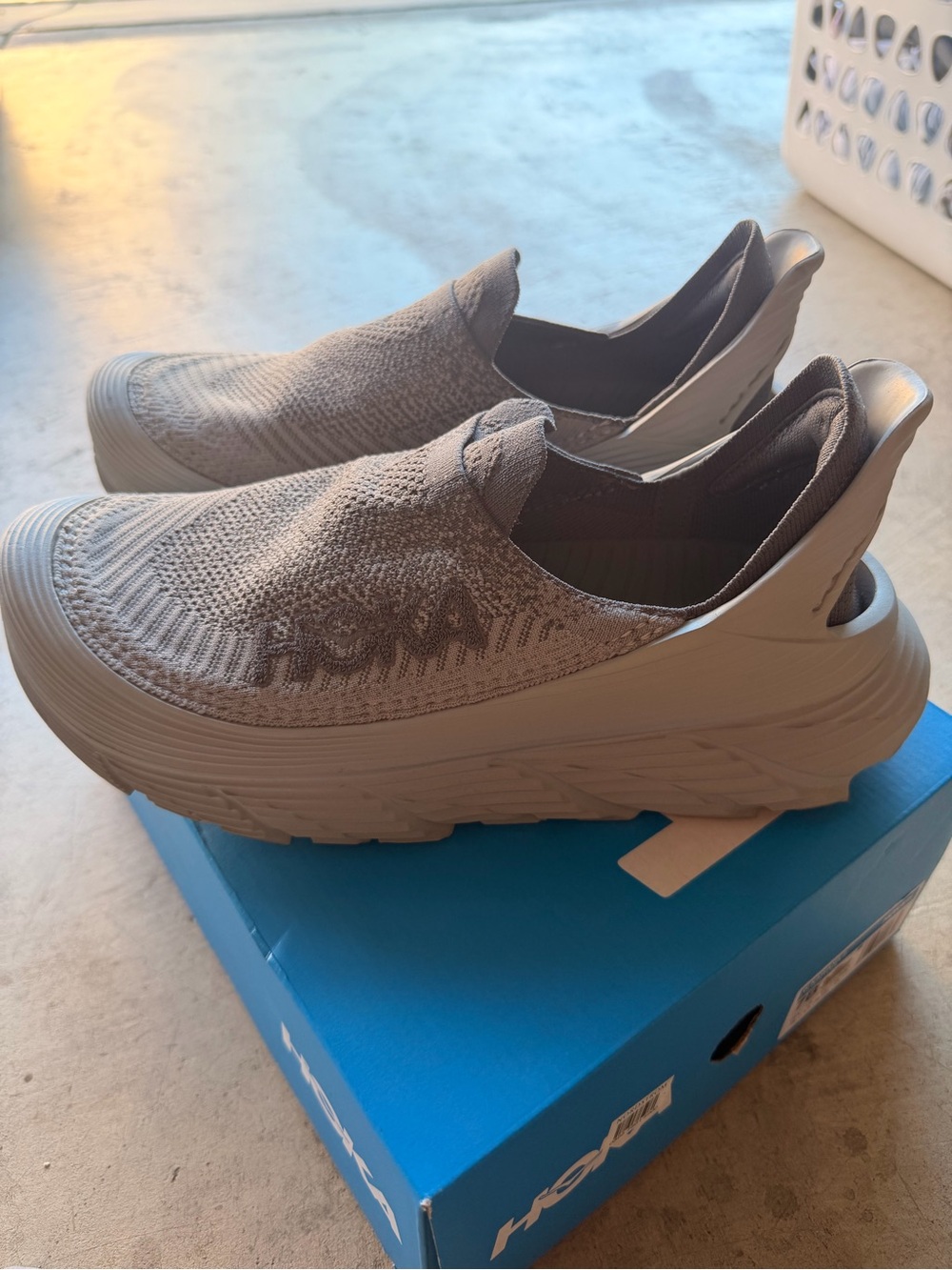 Hoka Slip-On Knit Sneaker in Taupe